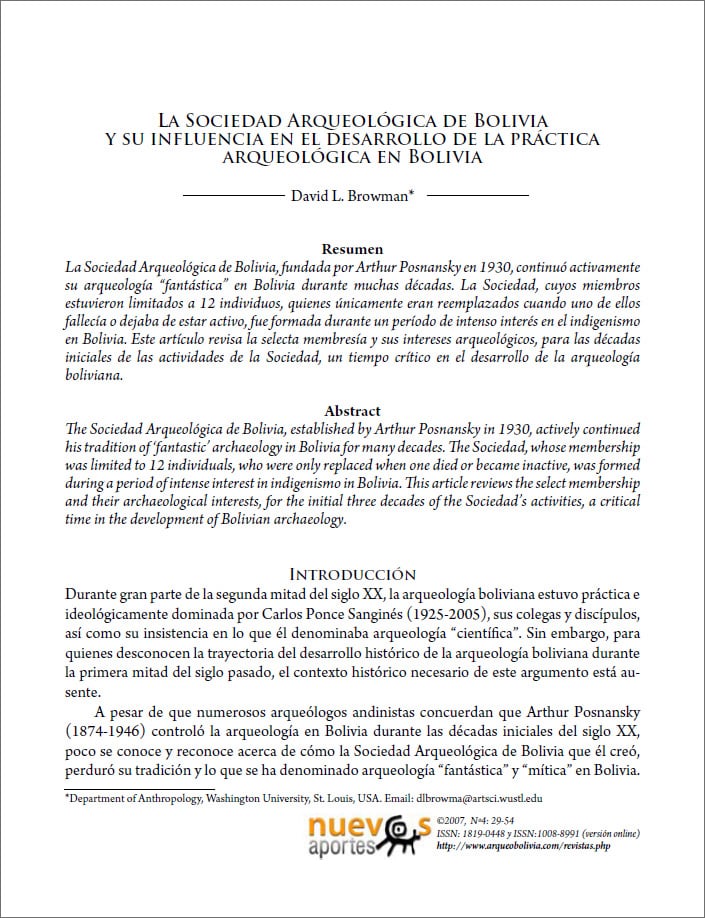 La Sociedad Arqueológica de Bolivia y su influencia en el desarrollo de la práctica arqueológica en Bolivia
